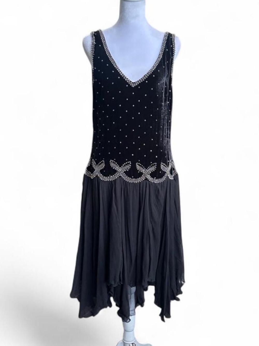 Blumarine Couture 100% silk velvet and silk chiffon drop waist cocktail dress